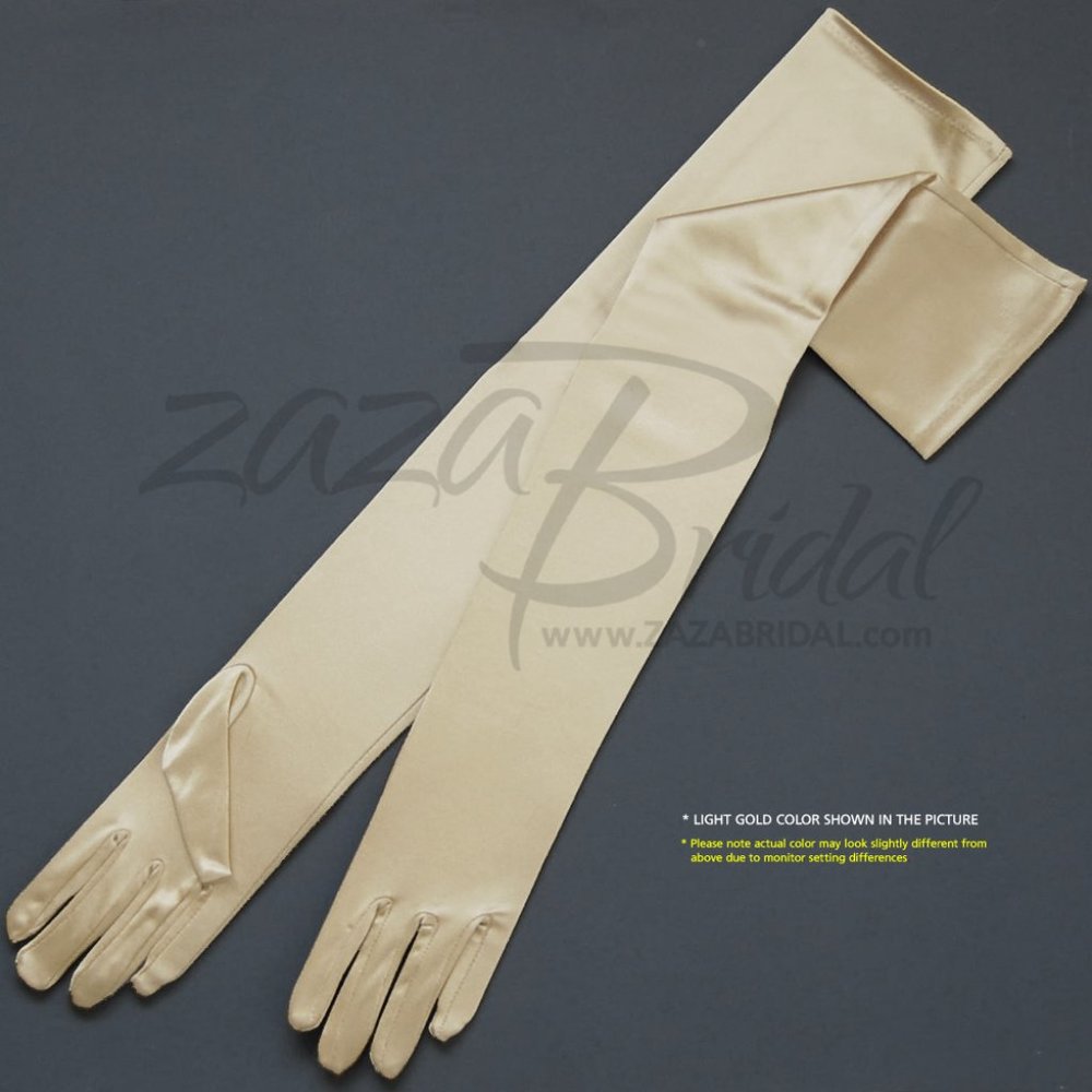 23.5″ Long Shiny Stretch Satin Dress Gloves Opera Length 16BL-Light Gold